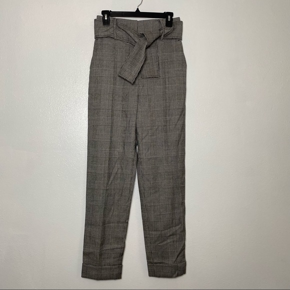 SARA BATTAGLIA Glen Plaid Belted High Waist Pants Trousers Gray Size 6 S 42 - Picture 10 of 12